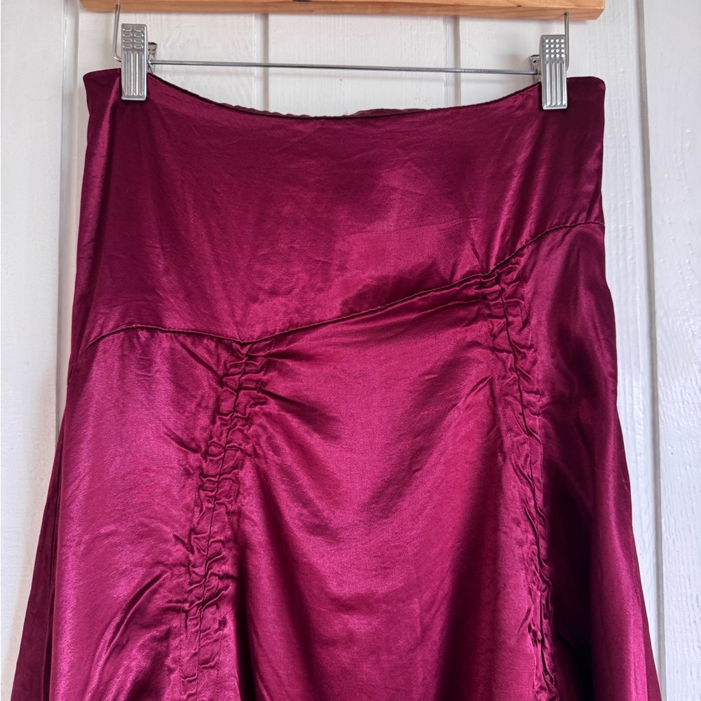 Vintage Burdundy Satin Midi Skirt - Picture 4 of 7
